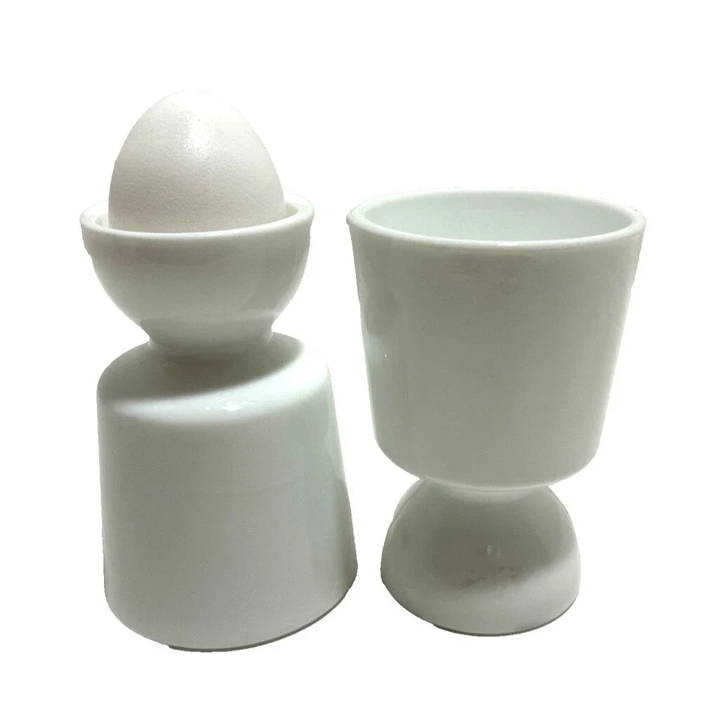 Double Egg cup stands Set of 2  White Milk Glass 4 inches tall